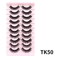 Set van 10 paar Russische DD-krul kunstwimpers in TK50 dikke, meerlaagse stijl - Zwarte vezelstijl (TK50)