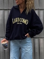 Sweat-shirt oversize bleu marine à demi-zip avec lettrage vintage et jean délavé clair - S / Bleu foncé