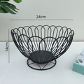 Matte black metal fruit basket with hollow petal design, 24cm diameter for home decor - Diameter 24cm x Height 14cm / Black (Lotus High Model)
