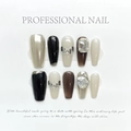 Handgemaakte kunstnagels set met strassteentjes en chroomafwerking in elegante nudes - Extra Klein (XS) / Donkere Spiegel (1136)