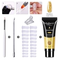 Nail extension kit with PGS011 Golden World gel, brush, mold tips and clip set - Golden World (Gold Glitter)