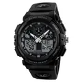 SKMEI black multi-function sports watch for men with dual display and 50M waterproof - Black