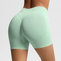 Mint green high waist seamless yoga shorts with push up effect and ribbed texture - Palm Green