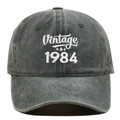 Vintage 1984 washed cotton baseball cap in charcoal gray with white embroidery - Adjustable / Army Green