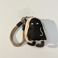 British style beige canvas coin purse with cartoon character and khaki woven lanyard - Black Character Figure Coin Purse With Cloth Rope