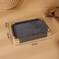 Walnut wood jewelry tray with grey velvet interior and gold metal corner accents - 36 Slots / Gray