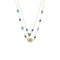 Collar de doble capa dorado con colgante de corazón turquesa y dije de sol - Estilo de Colgante de Sol Corazón de Turquesa de Doble Capa (1#)