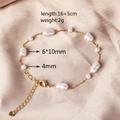 Detail of gold pearl bracelet showing 16+5cm length and pearl size specifications - Irregular Pearl Bracelet (4mm/6x10mm)