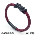 Men's red braided leather dragon bracelet with black magnetic clasp, 220mm length - 22cm Red Leather Black