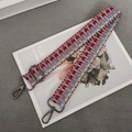 Adjustable colorful woven crossbody bag strap with red, blue and black plaid patterns - Light Blue Wine Red + Gunmetal Hook