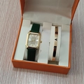 Montre femme à bracelet en cuir vert avec bracelet LOVE dans un coffret - Style 6 (Sans boîte)