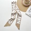 Elegant beige and white narrow silk scarf featuring vintage brown number patterns - Khaki Numbers