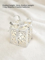 Light-up Hollow Gift Box Ornament Silver LED Christmas Tree Decoration Present Decor 10cm - Silver Square Style