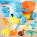 Set da spiaggia dinosauro blu da 8 pezzi con carrello, stampi e annaffiatoio - Carrello da Spiaggia Dinosauro Set da 8 Pezzi (Colori degli Accessori Casuali)
