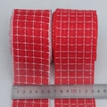 Christmas red burlap ribbons with white stitched plaid and wired edges, 6.5cm width - Customizable Other Widths