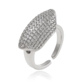 Zilveren schildring met micro-pave zirkoon en verstelbare open band met kristallen - Marquise/Schild Volledige Bezetting Stijl (J1457)