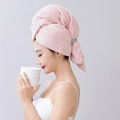 Pink waffle weave microfiber hair towel wrap with gray elastic band for fast drying - 60*100cm / Pink