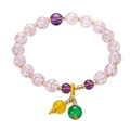 Pink crackle crystal beaded bracelet with daisy charms and purple accents - Colorful Bead Style 3 / Pink