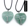 Green Aventurine heart pendant necklace with silver wire-wrapped tree of life design - Green Aventurine (Silver)