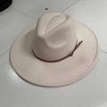 Classic cream wide brim wool fedora hat with a brown leather decorative band - M(59cm) / Beige