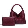 Deep wine red hand-woven leather hobo bag and matching zip pouch set for women - Ancorra Red