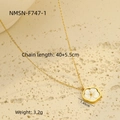 Detail of gold floral necklace with white shell pendant and technical dimensions - Gold Mother of Pearl Flower (NMSN-F747-1)
