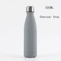Insulated 500ml charcoal gray stainless steel water bottle with a matte finish - Charcoal Grey