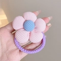 Pink and blue corduroy sunflower hair tie with purple elastic band for kids - Pink Plaid Flower
