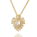 Gold necklace featuring a large heart-shaped crystal pendant with teardrop stones - Brilliant Heart Style (CX-D929)