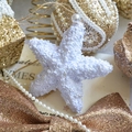 Sparkling white star-shaped Christmas tree hanging ornament with glitter and pearl detail - White Sequin Star 10cm