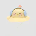 Close-up of yellow baby sun hat with cute chick embroidery and 3D headphone details - 50cm (1-3 Years) / Yellow Chick