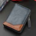 Vintage Herren-Lederbrieftasche in Navyblau und Braun mit Reißverschluss-Detail - Blau