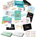 24er-Set bunte Zeichentrick-Geburtstagskarten mit Umschlägen und Aufklebern - 24er Set (Inklusive Umschläge + Aufkleber) (S665)
