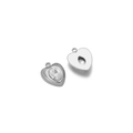 Ciondolo a cuore in acciaio inox argento con zircone ovale, vista fronte e retro - Ciondolo a Cuore con Pietra Preziosa Bianca Colore Acciaio Largo 11mm (5 pezzi/confezione)