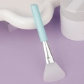 Light blue soft silicone face mask brush with white applicator head and silver ferrule - Slanted Tail Style B / Blue