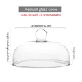 Medium size clear glass cake dome lid with top bead handle, diameter 22.3cm and height 15.5cm - 8-inch Medium Glass Dome Cover