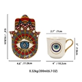 Ceramic Turkish coffee set with Hamsa Hand saucer and blue Evil Eye motif - ZH0572 Green-Purple Bohemian with Color Box