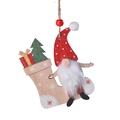Gnomo di Natale in legno con cappello a pois rossi e barba in peluche bianca - Stile Calza