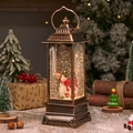 Vintage Bronze-Weihnachtslaterne Spieluhr mit Schneemannfigur und glitzerndem Schneewirbel - Laterne Fest Schneemann