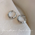 Silver-tone 925 silver needle hoop earrings with faceted geometric texture and clip closure - E6459 Silver Geometric Cut Hoops