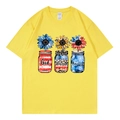 Yellow short sleeve T-shirt with sunflower bottles print God Blessed America graphic - Yellow