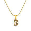 Vergulde roestvrijstalen slangenketting met parel hanger in de vorm van letter B - B (S-P149-B)