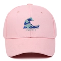 Casquette de baseball rose avec broderie de vague japonaise et motif artistique Kanagawa - Réglable / Rose