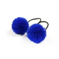 Pink autumn winter hair ties with two blue plush balls and high elastic black rubber bands - Sapphire Blue