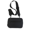 Minimalist black messenger bag with adjustable nylon strap and reinforced leather corners - Black