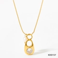 Elegant gold plated stainless steel necklace with figure eight pendant and white zircon charm - Gold Necklace - White Zircon (KDD157)