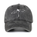 Casquette de baseball en coton lavé gris foncé avec broderie libellule sur le devant - Taille unique / Noir