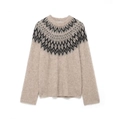 Jersey de punto beige de invierno con cuello redondo y diseño jacquard de moda street - S / Color Avena