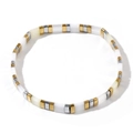 Bohemian multi-layer elastic Tila bead bracelet in gold, silver, and white tones - Gold/Silver/White Tricolor (TL-B24051409A)