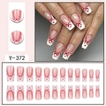 French style press-on nails with red bow and heart patterns in a complete set display - Nude Pink Red Bow Heart (Y-372)